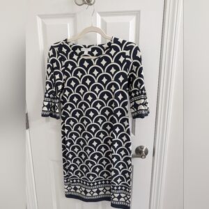 Navy and white patterned dress